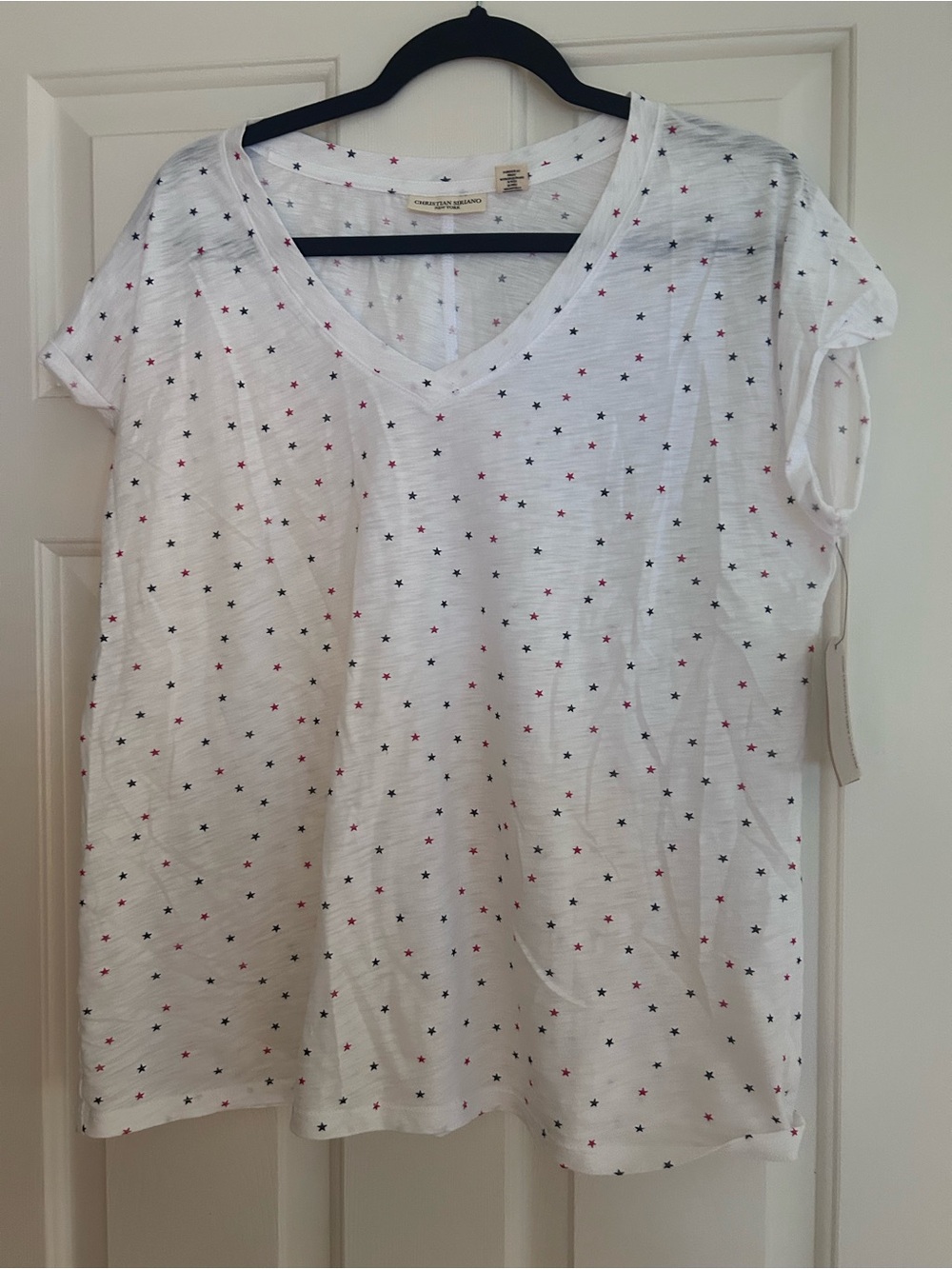 NWT Christian Siriano White Tee with Red & Navy Star Motif XL